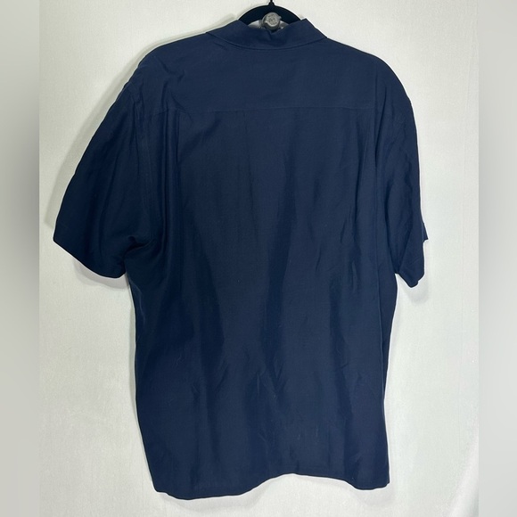 Tasso Elba navy and black Silk and Linen short sleeve shirt - Large - Picture 4 of 4